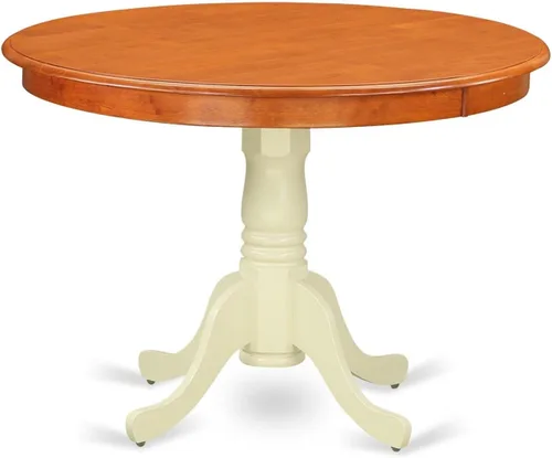 Miniatura 4 de East West Furniture HLT-MLW-TP Hartland Mesa de comedor, mesa redonda de cocina con base de pedestal, 42 x 42 pulgadas, caoba y lino blanco