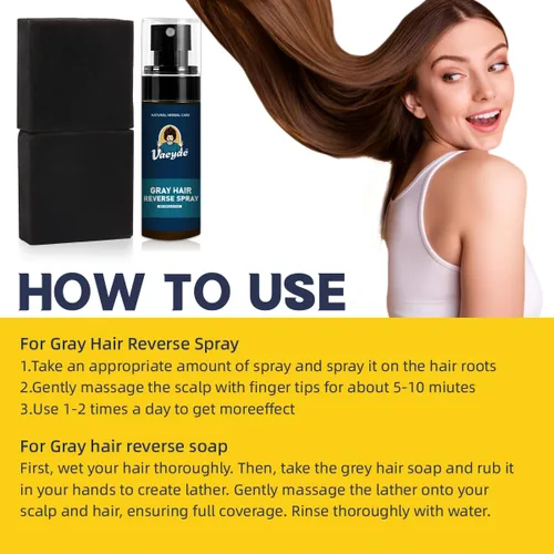 Miniatura 6 de Spray inverso para cabello gris natural + 2 unidades de champú y acondicionador negro barra 2 en 1, cubierta de jabón para hombres y mujeres