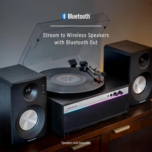 Miniatura 4 de Crosley CR6048A-BK - Reproductor de discos de vinilo con Bluetooth estroboscópico con sincronización de música, luces LED que cambian de color, Negro