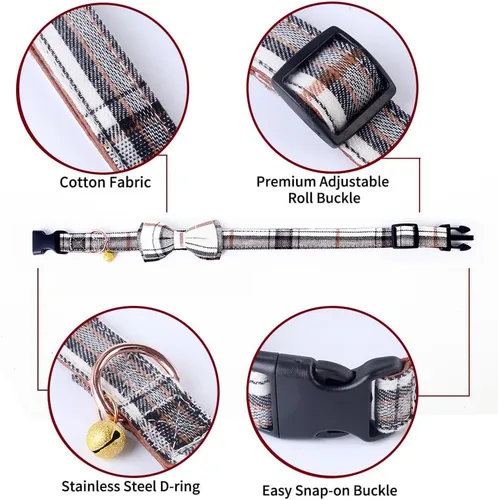 Miniatura 4 de Yizepet Collar de perro con moño - Collar ajustable para mascotas con hebilla de plástico, patrón elegante para perros pequeños, medianos o grandes