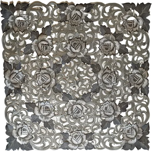 Miniatura 10 de Camino de chimenea con rosas de corte gris plateado en material hecho a mano, tamaño 84 x 27 pulgadas