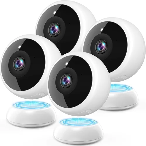 Thybro Cámara de seguridad magnética inalámbrica, paquete de 4 unidades de detección de movimiento AI, video HD 2K, funciona con pilas, facilidad de