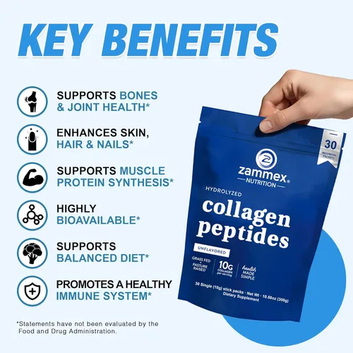 Miniatura 3 de Zammex Péptidos de colágeno alimentados con pasto tipo 1 y 3 sin sabor, proteína keto rica en péptidos para mezcla de café y bebidas, soporte