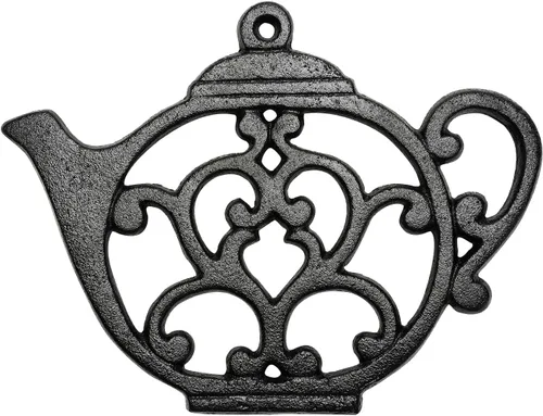 Sungmor Salvamanteles de hierro fundido resistente, salvamanteles decorativos negros a prueba de óxido para cocina o mesa de comedor, 7.9 x 6 Tetera