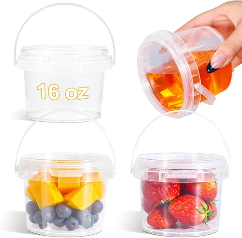 Cubo de plástico transparente de 16 onzas con tapa, recipientes reutilizables para almacenamiento de alimentos Freshware con asa, apto para