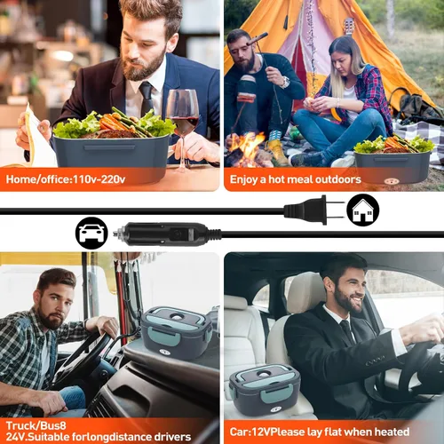 Miniatura 2 de APSARAS Fiambrera eléctrica de 60-80 W, calentador de alimentos, 3 en 1, ultra rápido, para adultos, calentador de alimentos portátil de 12 V/24