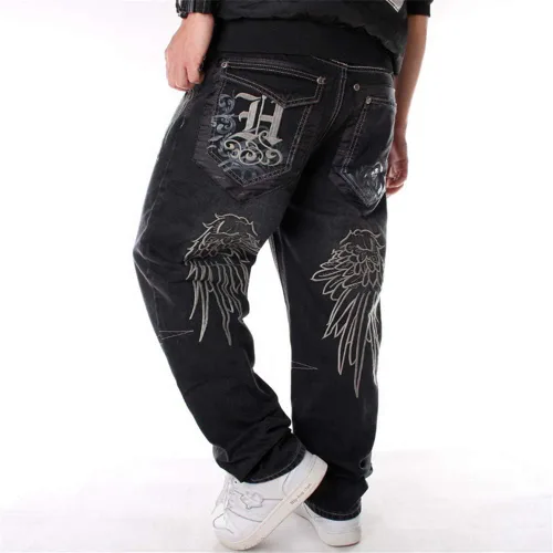 Miniatura 5 de LUOBANIU Pantalones de mezclilla holgados estilo hip hop vintage para hombre, pantalones de patineta de baile