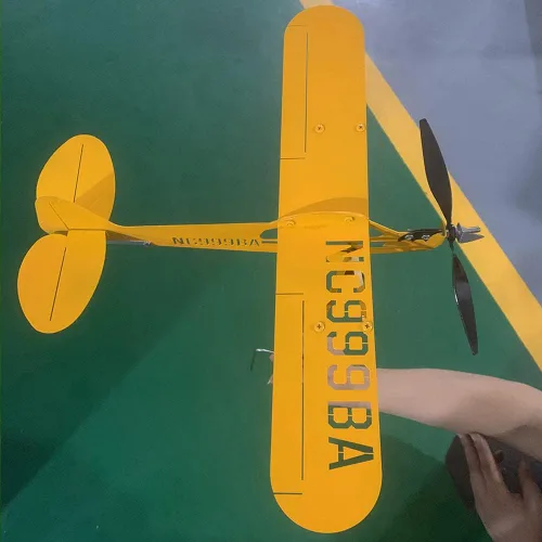 Miniatura 7 de Veleta de avión Piper J3 Cub hecha a mano para patio, avión, molino de viento de metal, escultura al aire libre, modelo de avión (grande)
