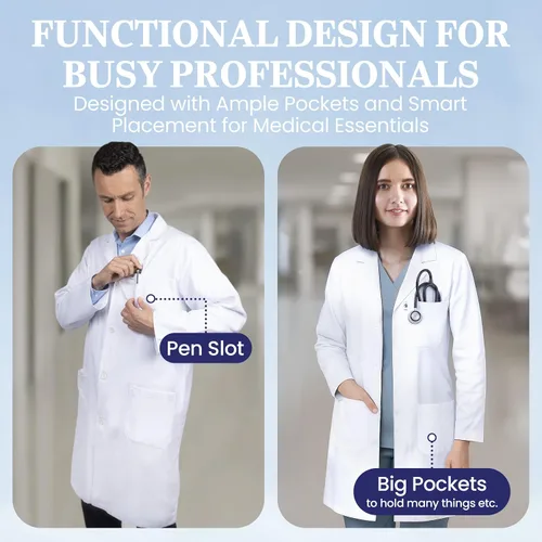 Miniatura 3 de DR Uniforms - Abrigo de laboratorio de algodón, unisex, color blanco, para estudiantes y médicos