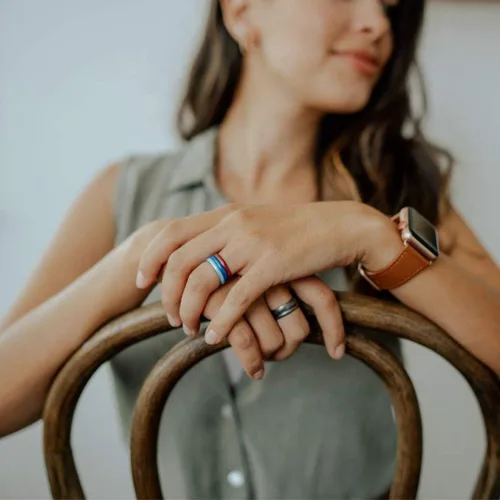 Miniatura 2 de Enso Rings - Anillo de silicona con elementos finos infundido con elementos preciosos, alianza apilable de boda, anillo de compromiso, 1164 pulgadas