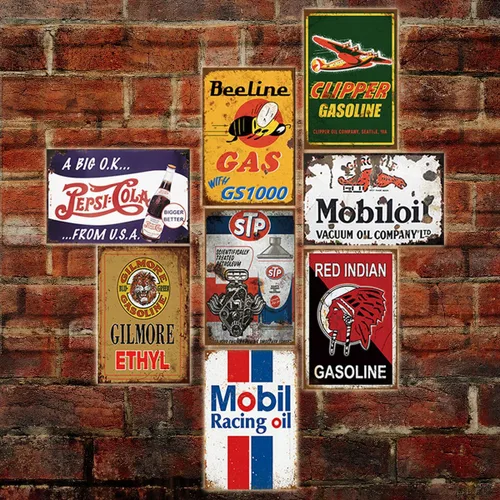 Miniatura 5 de 35 letreros de lata vintage reproducidos, anuncios retro de gas y aceite, letreros de metal antiguo para garaje, cueva de hombre, bar, cocina