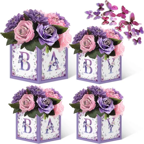 Miniatura 9 de TSVATE Decoraciones de cajas rosas para baby shower, 4 cajas de centro de mesa de baby shower, decoración de centro de mesa de primer cumpleaños