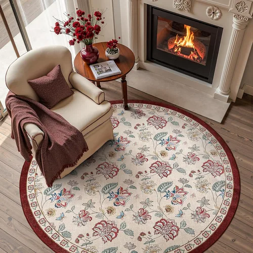 Miniatura 95 de Jinchan Fiora - Alfombra redonda de 8 pies, alfombras vintage con diseño floral envejecido, lavable a máquina, antideslizante, de pelo bajo, Azul