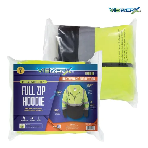 Miniatura 6 de Sudadera con capucha Hi-Vis con cremallera completa – ANSI CL3 – Sudadera reflectante para trabajo, construcción y zonas de alto tráfico, sudadera