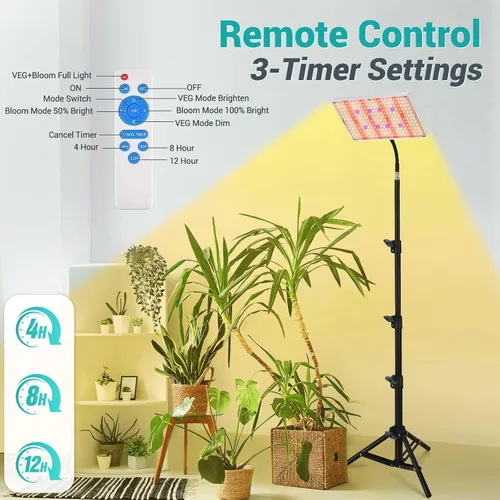Miniatura 4 de DragonLight Luces LED de cultivo mejoradas con soporte, luz de crecimiento regulable de espectro completo con control remoto para invernadero