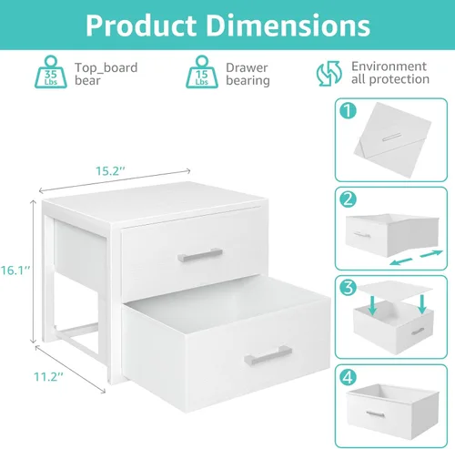 Miniatura 3 de BOLUO Cajones de Almacenamiento Apilables Organizadores de Closet y Almacenamiento de Tela Blanca Cómoda de 2 Cajones para Dormitorio 2 Paquetes