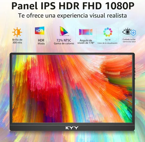 Miniatura 2 de KYY Monitor portátil de 15.6 pulgadas FHD 1080P USB-C HDMI con bolsa de cubierta inteligente y altavoces duales, pantalla externa de computadora