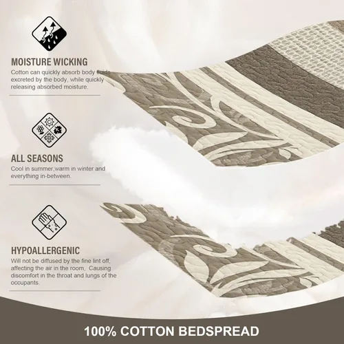 Miniatura 4 de Colchas ligeras tamaño King de 120x120, colcha de microfibra extra grande 100% algodón, colcha reversible con patrón botánico a rayas, juego de ropa