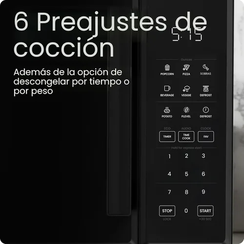 Miniatura 3 de Horno microondas para encimera Chefman de 0.9 pies cúbicos, 900 vatios con 10 niveles de potencia, 6 ajustes de cocción con cocción exprés de un