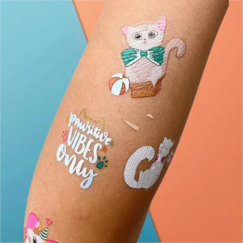 Miniatura 4 de PapaKit Kitty Cats - Juego de tatuajes falsos temporales, 4 hojas de 64 estilos con lámina iridiscente metálica, recuerdos de fiesta, rellenos