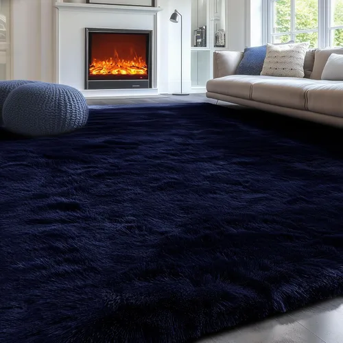 Miniatura 41 de PAGISOFE Alfombras esponjosas de dormitorio de 4 x 6 pies, color negro, alfombra moderna para sala de estar, alfombra lanuda para interiores
