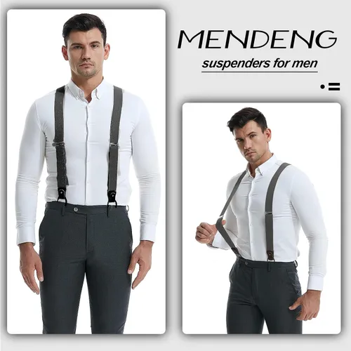Miniatura 18 de MENDENG Tirantes de gancho giratorio de bronce vintage con 4 tirantes ajustables para hombre