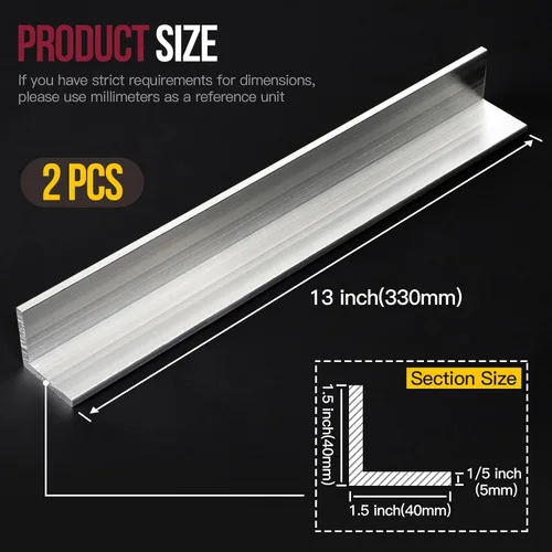 Miniatura 2 de 2 PIEZAS de Ángulo de Aluminio 6061 de 1.5" x 1.5" x 1/5", Barra de Ángulo de Aluminio de 13 Pulgadas, Material de Molinillo T6511, Grosor de 5mm