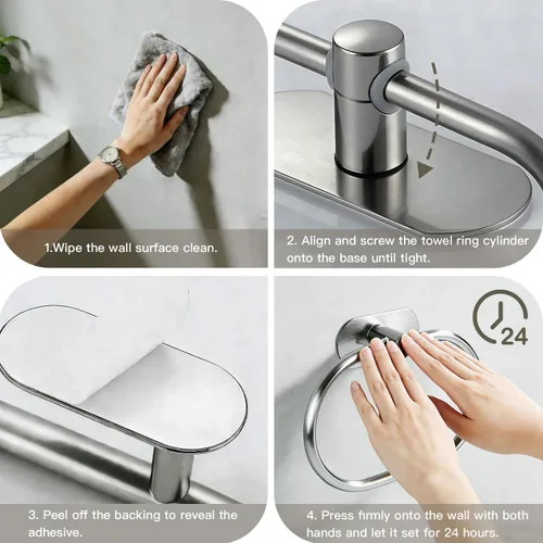 Miniatura 7 de Toallero autoadhesivo de acero inoxidable para baño, soporte para toallas de mano, sin perforaciones, moderno colgador de toallas de mano