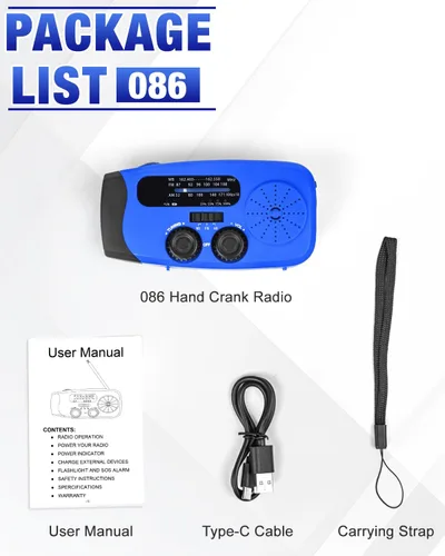 Miniatura 8 de Radio de emergencia con manivela Emgykit - Radio de emergencia solar con manivela manual AM/FM/NOAA de 2000mAh/7400mWh con 3 linternas LED, función