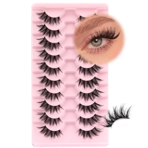 Miniatura 12 de Ahrikiss Mitad pestañas de aspecto natural, 10 pares de pestañas postizas 3D esponjosas con banda transparente, medias pestañas cortas suaves (TB10)