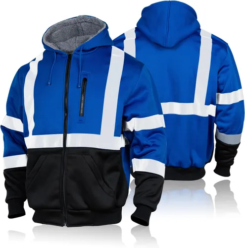 FONIRRA - Sudadera con capucha de alta visibilidad para hombres, con forro polar, seguridad ANSI clase 3, chaqueta de trabajo con parte inferior Azul
