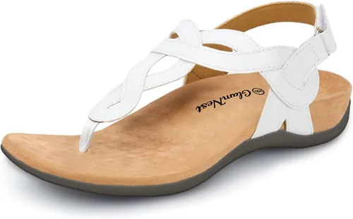 Miniatura 8 de Sandalias ortopédicas para caminar cómodas con soporte de arco para mujer, correa ortopédica en T, sandalias planas de verano para mujer