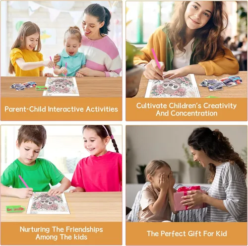 Miniatura 6 de Paquete de 4 kits de arte de diamantes para niños y adultos principiantes, kits de pintura de diamantes de dibujos animados 5D para niños, kits