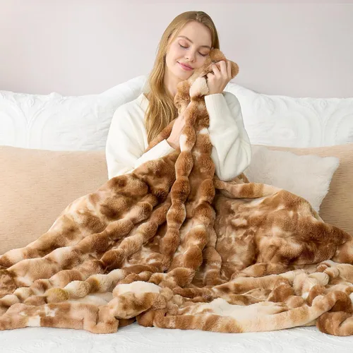 Miniatura 34 de Cozy Bliss - Manta decorativa de piel sintética, de jacquard, mullida, afelpada, suave, gruesa y de verano, para sofá, sala de estar y dormitorio