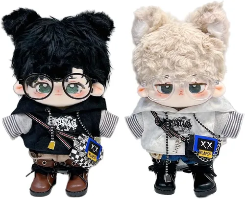 Miniatura 3 de niannyyhouse Ropa de muñeca de felpa de 5.9 in con capucha, jeans, camiseta, gafas, mochila, juguete de peluche suave, accesorios de vestir