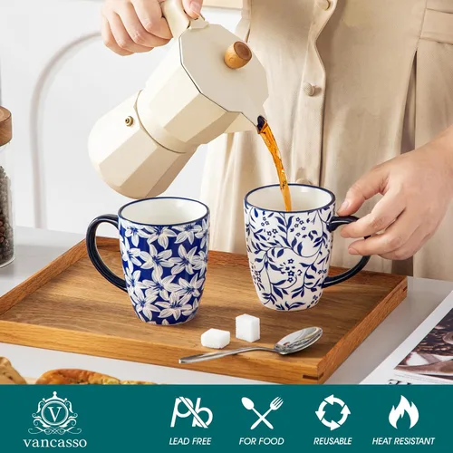 Miniatura 3 de vancasso SELENE Juego de 6 Tazas de Café, 12 Oz Tazas de Café de Porcelana con Asa, Taza de Té de Cerámica para Capuchino, Latte, Té, Cacao