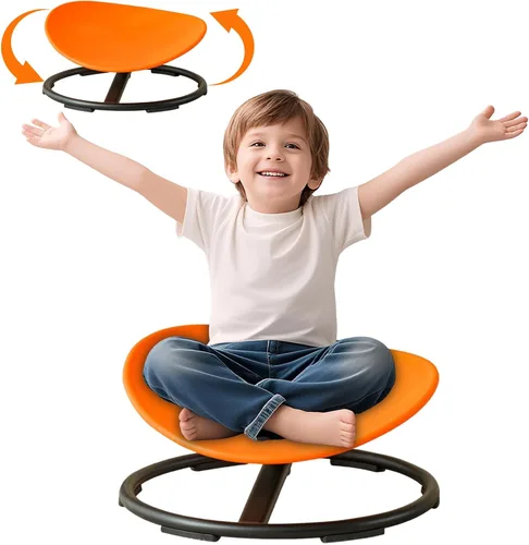 Miniatura 8 de Silla giratoria sensorial para niños, silla giratoria para niños autistas, juguete para sentarse y girar, equipo sensorial, base de metal Azul