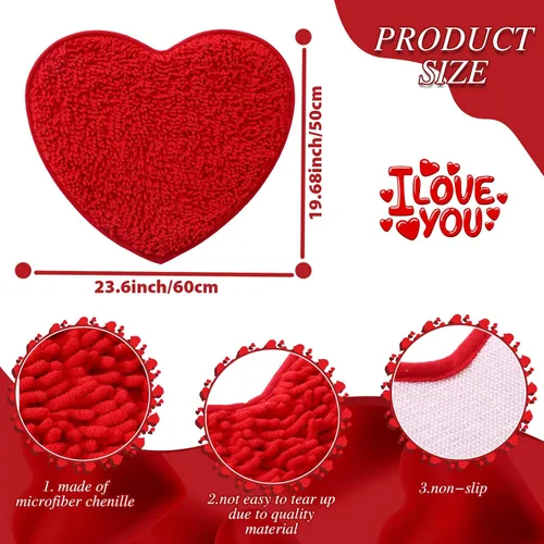 Miniatura 2 de 4 tapetes decorativos en forma de corazón para el día de San Valentín, 20 x 24 pulgadas, antideslizante, lavable, suave, esponjoso, tapete