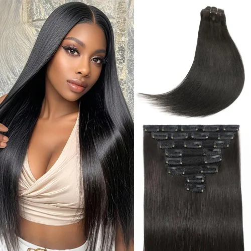 Miniatura 9 de Extensiones de cabello humano real con clip, color marrón oscuro #2, 14 pulgadas, 4.23 onzas, #2, extensiones de cabello humano virgen Remy 100% #2