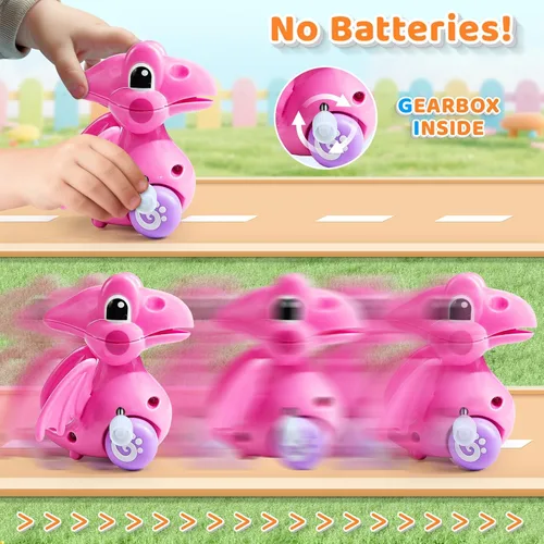Miniatura 2 de Beestech Juguetes de dinosaurio de cuerda para niñas de 3, 4, 5, 6 años Suministros de fiesta de cumpleaños de dinosaurios, con mochila
