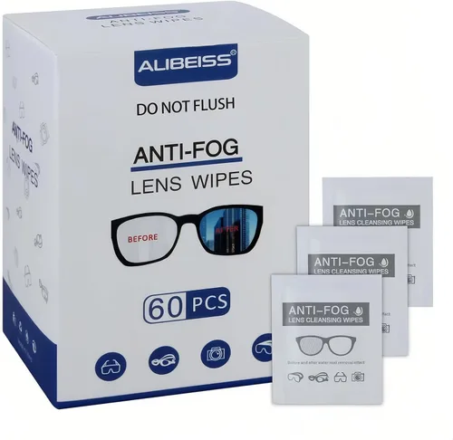 ALIBEISS Toallitas antivaho para lentes prehumedecidas, 6 x 5 pulgadas, para gafas (paquete de 60)