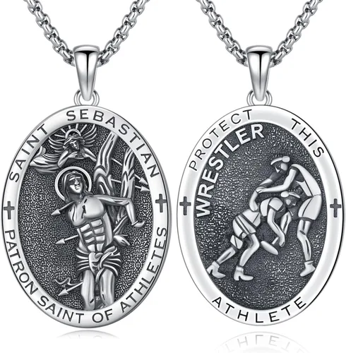 Miniatura 466 de Collar con colgante de plata de ley 925 con medalla de San Patrón, joyería religiosa para hombres y mujeres, con cadena de acero inoxidable 316L