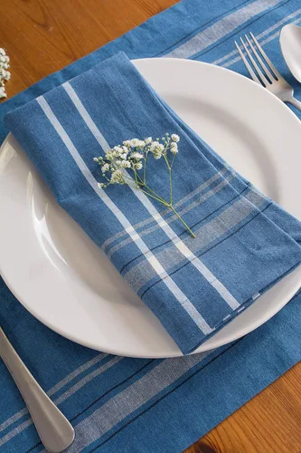 Miniatura 6 de DII - Servilletas para mesa estilo rústico, colección con rayas estilo francés, 20 x 20 pulgadas, color azul cambray, 6