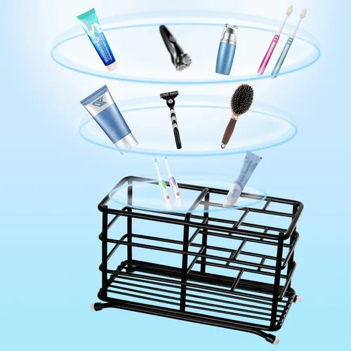 Miniatura 7 de HYRIXDIRECT Soporte para cepillos de dientes, chapado en negro, acero inoxidable a prueba de óxido, soporte para cepillo de dientes eléctrico