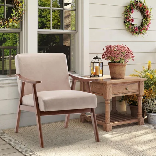 Miniatura 6 de Rovibek Silla decorativa tapizada con brazos, sillas decorativas modernas de mediados de siglo con marco de madera, sillas tapizadas con espuma