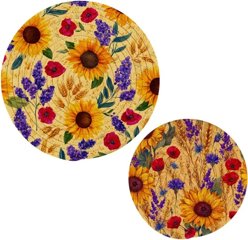 Miniatura 14 de Salvamanteles para platos calientes, ollas y sartenes, 2 soportes para ollas, resistentes al calor, de algodón, redondos, para encimera de cocina