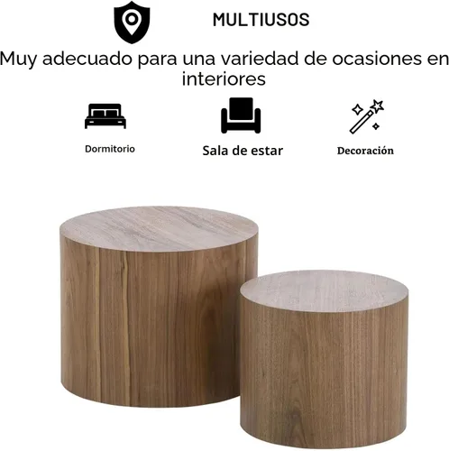 Miniatura 4 de Juego de 2 mesas de café anidadas, mesa redonda moderna de café con pies antideslizantes, mesas auxiliares de madera de nogal para espacios