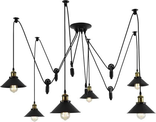 Miniatura 8 de Iluminación colgante industrial de 5 cabezales, lámpara de techo ajustable de estilo vintage de araña semiempotrada, candelabro rústico Edison