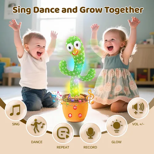 Miniatura 3 de SANJOIN Juguete de Cactus para Bebé que Habla, Baila y Canta con Volumen Ajustable, para Niña de 1 Año, Juguetes Infantiles para 0-6, 6-12 Meses