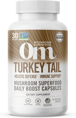 Om Mushroom Superfood Suplemento superalimenticio de cápsulas de hongos de cola de pavo, 90 unidades, 30 días, apoyo inmunológico, polisacáridos,